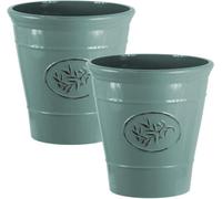 Simpa 2Pc Green Country Style Gloss Plastic Planter 23Cm (Dia).
