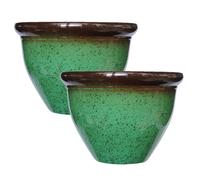 Simpa 2Pc Green Speckle Glaze Effect Plastic Planters 23Cm (Dia)
