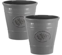 Simpa 2Pc Grey Country Style Gloss Plastic Planter 23Cm (Dia).
