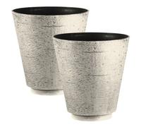 Simpa 2Pc Hudson Beige Textured Effect Plastic Planters 38Cm (Dia).
