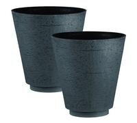 Simpa 2Pc Hudson Grey/black Textured Effect Plastic Planters 38Cm (Dia).
