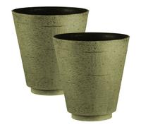 Simpa 2Pc Hudson Grey/green Textured Effect Plastic Planters 33Cm (Dia).