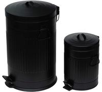 2PC Traditional Pedal Dustbin Set: 12L 12 Litre & 3L 3 Litre Duo Set - Black - Vintage Style Indoor Metal Pedal Dustbin Set with Removable Inner Bucket.