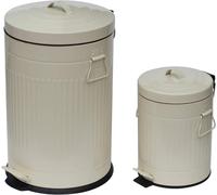 Simpa 2PC Traditional Pedal Dustbin Set: 12L 12 Litre & 3L 3 Litre Duo Set - Cream - Vintage Style Indoor Household Pedal Dustbin Set with Removable Inner Bucket.
