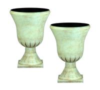 Simpa 2Pc Pompeii Beige Tall Plastic Urn Planter & Base 40Cm (Dia).