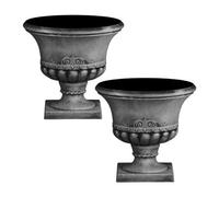 Simpa 2Pc Pompeii Dark Grey Short Plastic Urn Planter & Base 41.5Cm (Dia).
