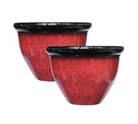 Simpa 2Pc Red Drip Glaze Effect Plastic Planters 23Cm (Dia)