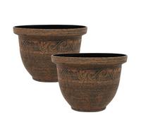 Simpa 2Pc Rustic Bronze Kingscliffe Plastic Planters 36Cm (Dia)