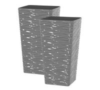 Simpa 2Pc Silver Panache Wave Tall Gloss Plastic Planters 23Cm (Dia)