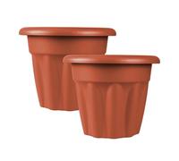 Simpa 2Pc Terracotta Brown Vista Round Plastic Planters 25Cm (Dia)