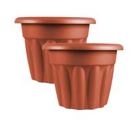 Simpa 2Pc Terracotta Brown Vista Round Plastic Planters 33Cm (Dia)