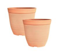 Simpa 2Pc Terracotta Rustic Ridge Plastic Planters.