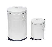 simpa 2PC Traditional Pedal Dustbin Set: 20L 20 Litre & 5L 5 Litre Duo Set - White - Vintage Style Indoor Metal Pedal Dustbin Set with Removable Inner Bucket.