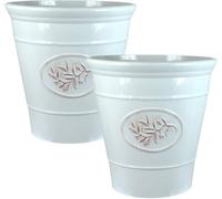 Simpa 2Pc White Country Style Gloss Plastic Planter 23Cm (Dia).