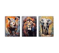 simpa 3 Panel Canvas Wall Art - African Animals - Framed & Stretched Artwork for Home, Living Room, Office Décor