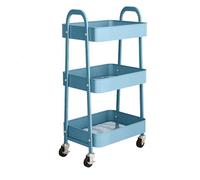 simpa 3 Tier Metal Multipurpose Wheeled Storage Tray Cart - BLUE 78.5cm (H) x 46cm (W) x 30.5cm (D)