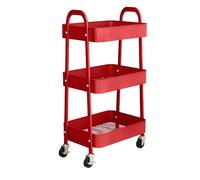 simpa 3 Tier Metal Multipurpose Wheeled Storage Tray Cart - RED 78.5cm (H) x 46cm (W) x 30.5cm (D)
