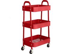 simpa 3 Tier Metal Wheeled Storage Tray Cart in Red simpa Red