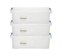 simpa 32 Litre 32L Stackable Compact Under Bed Plastic Storage Box with Clear Click Lock Closure Lid - 19cm (H) x 58cm (L) x 40cm (W) - Set of 3