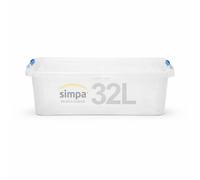 simpa 32 Litre 32L Stackable Compact Under Bed Plastic Storage Box with Clear Click Lock Closure Lid - 19cm (H) x 58cm (L) x 40cm (W) - Single Box
