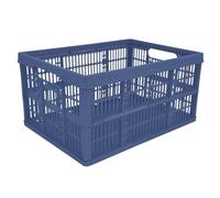 simpa 32L 32 Litre Blue Plastic Folding Storage Container Basket Crate Box Stackable Portable Folds Flat - Set of 2