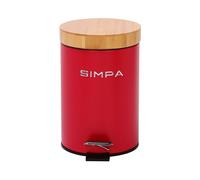 simpa 3L Soft-Closing Pedal Dustbin with Bamboo Lid in Red simpa Red