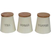 Simpa 3Pc Cream Conical Shaped Tea, Coffee & Sugar Canister Set