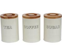 Simpa 3Pc Cream Cylindrical Shaped Tea, Coffee & Sugar Canister Set