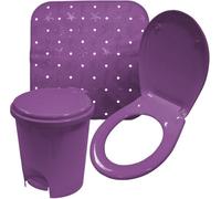 Simpa 3Pc Heather Bathroom Set: Shower Mat, Bin & Toilet Seat