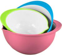 Simpa 3Pc Plastic Mixing Bowls Set With Pouring Spout: Pink, Blue & Green.