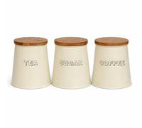 simpa 3PC Tea, Sugar & Coffee Set - Antique Cream Conical Shaped Metal Kitchen Storage Storage Jar Canisters
