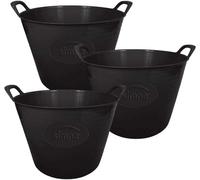 Simpa 42L Black Large Multi Purpose Flexible Tub Buckets - Set Of 3