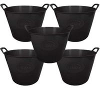 Simpa 42L Black Large Multi Purpose Flexible Tub Buckets - Set Of 5