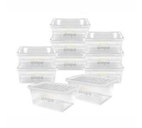 simpa 45 Litre 45L Stackable Plastic Storage Box with Clear Lids - 26cm (H) x 60cm (L) x 40cm (W) - Set of 10 Boxes