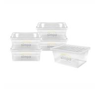 simpa 45 Litre 45L Stackable Plastic Storage Box with Clear Lids - 26cm (H) x 60cm (L) x 40cm (W) - Set of 5 Boxes