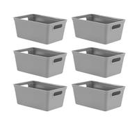 simpa 4L 4 Litre Plastic Storage Basket Studio Organiser Trays with Handles - Grey, Set of 6 Trays - 11cm (H) x 25cm (L) x 17cm (W)