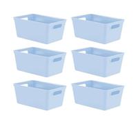 simpa 4L 4 Litre Plastic Storage Basket Studio Organiser Trays with Handles - Pastel Blue, Set of 6 Trays - 11cm (H) x 25cm (L) x 17cm (W)