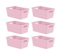simpa 4L 4 Litre Plastic Storage Basket Studio Organiser Trays with Handles - Pastel Pink, Set of 6 Trays - 11cm (H) x 25cm (L) x 17cm (W)