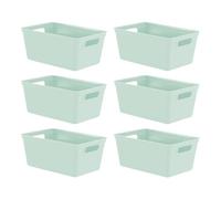 simpa 4L 4 Litre Plastic Storage Basket Studio Organiser Trays with Handles - Sage Green, Set of 6 Trays - 11cm (H) x 25cm (L) x 17cm (W)