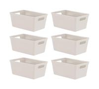 simpa 4L 4 Litre Plastic Storage Basket Studio Organiser Trays with Handles - Taupe, Set of 6 Trays - 11cm (H) x 25cm (L) x 17cm (W)