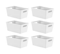 simpa 4L 4 Litre Plastic Storage Basket Studio Organiser Trays with Handles - White, Set of 6 Trays - 11cm (H) x 25cm (L) x 17cm (W)