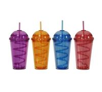 simpa 4PC 500ml Assorted Colours Double Wall Plastic Tumbler Set with Reusable Straw BPA Free