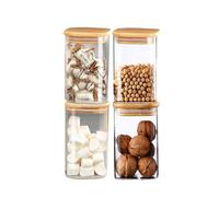 simpa 4PC Square Glass Storage Jars, Bamboo Lids 1100ml in Clear simpa Clear