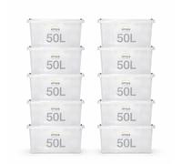 simpa 50 Litre 50L Stackable Plastic Storage Box with Clear Click Lock Closure Lid - 29cm (H) x 58cm (L) x 40cm (W) - Set of 10