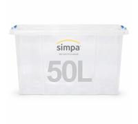 simpa 50 Litre 50L Stackable Plastic Storage Box with Clear Click Lock Closure Lid - 29cm (H) x 58cm (L) x 40cm (W) - Single Box