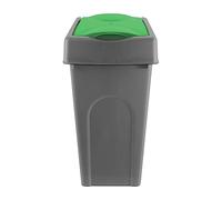 simpa 50L Grey Square Slanted Rubbish Recycling Bin with Green Lift Top Cowl Lid