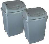 Simpa 50L Silver Plastic Swing Lid Bin - Set Of 2 Bins