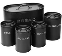 Simpa 5Pc Stylish Matt Black Metal Kitchen Storage Set.