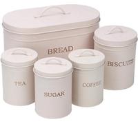 Simpa 5Pc Vintage Style Matt Cream Metal Kitchen Storage Set.