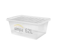 simpa 62 Litre 62L Stackable Plastic Storage Box with Clear Lids - 27cm (H) x 65cm (L) x 50cm (W) - Set of 3 Boxes